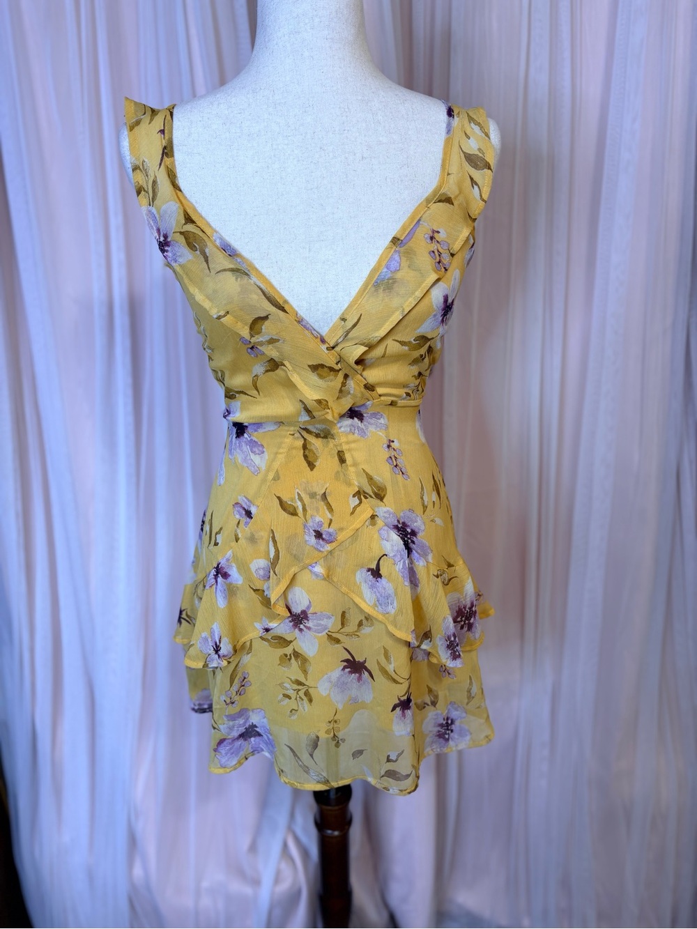 Fashion Nova Mustard Yellow Tie-Detail Mini Dress